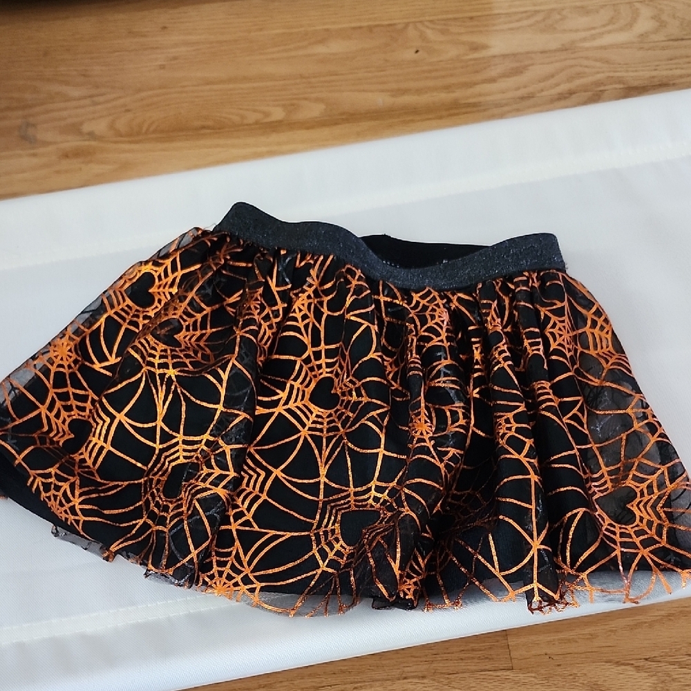Black and Orange Spider Web Skirt HALLOWEEN 3T